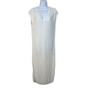 360 Sweater Italian Linen Ribbed Knit Midi Dress Sleeveless Sheath White M